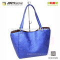 2015 high quality electric blue PU leather handbag bulk tote shopping bags